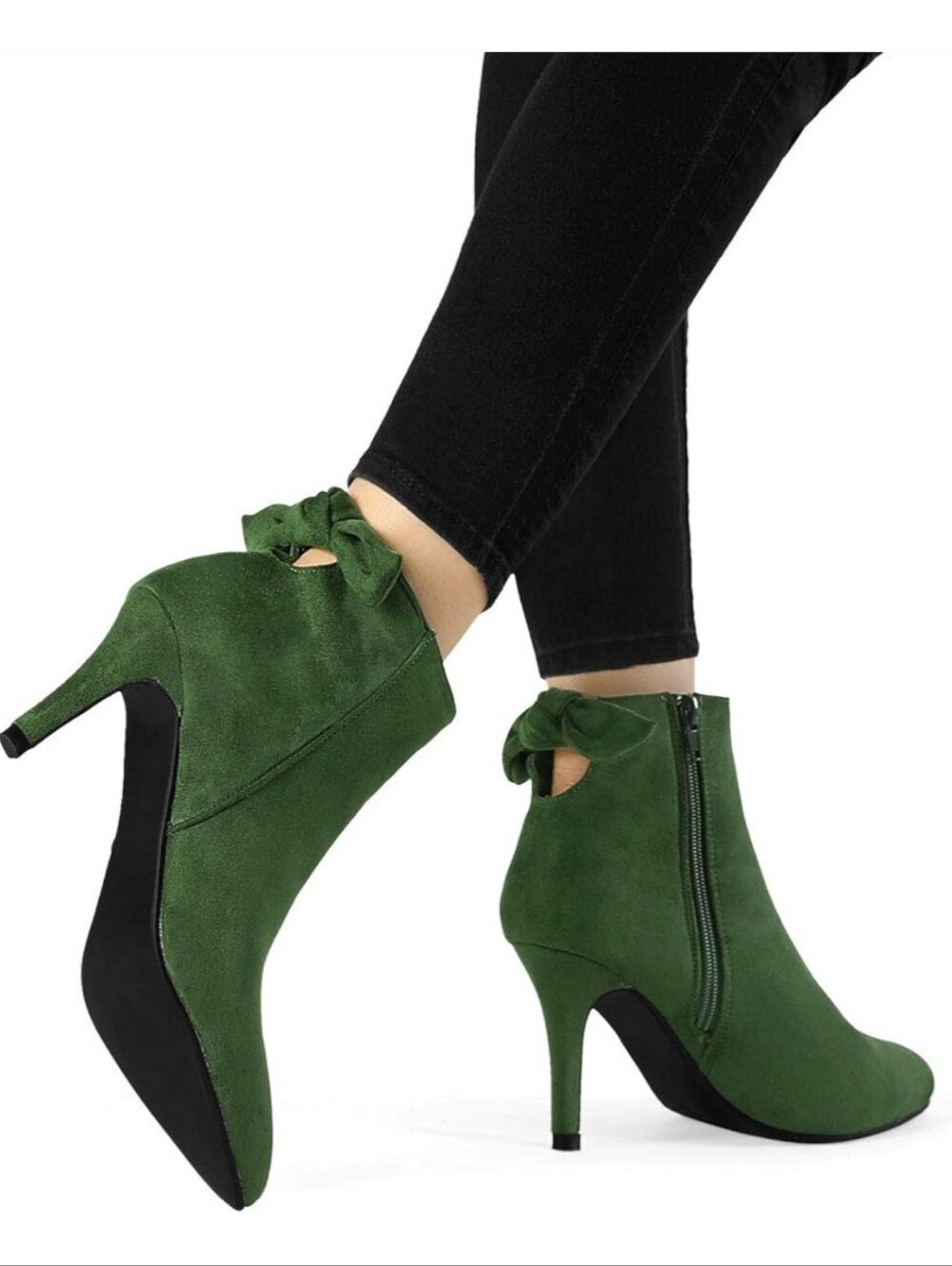 Allegra K Forest Green faux Suede Ankle Bootie with Back Bow. Sz 10
